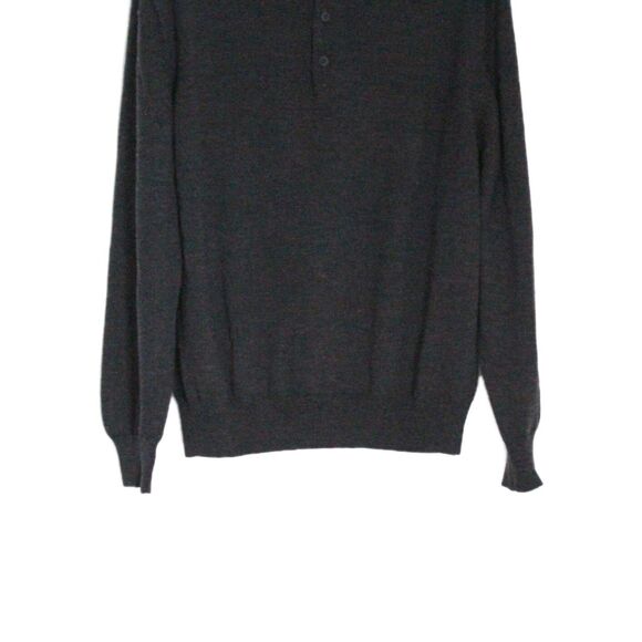 Linea Uomo Polo Merinoi Wool Collared Sweater Dark Gray Size L - Picture 3 of 5